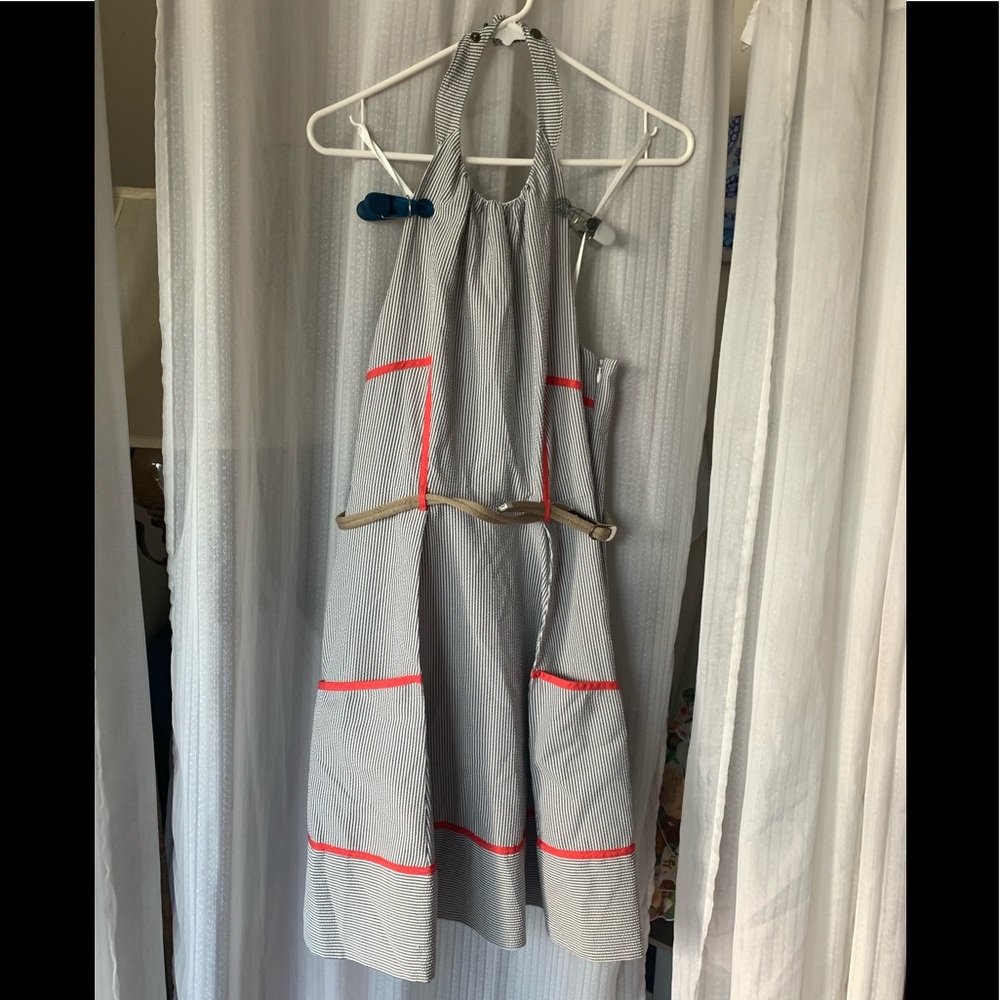 Black and white with a orange accent dress